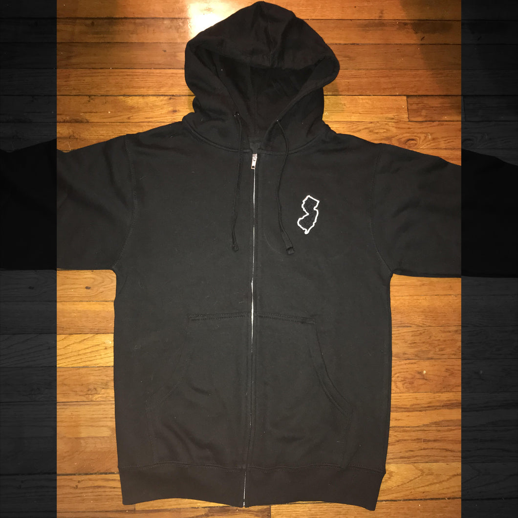 BLACK GSC ZIPUP HOODIE W/ WHITE OUTLINED LOGO